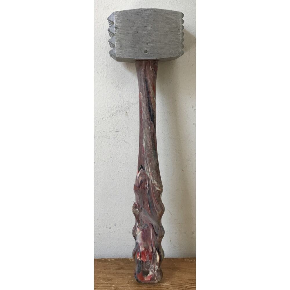 Vtg Mid Century Atomic Era Plasmetl Marble Swirl Handle Meat Tenderizer Tool